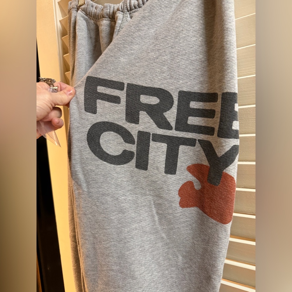 FREE CITY Gray Sweatpants with Bold 'FREE CITY' Graphic